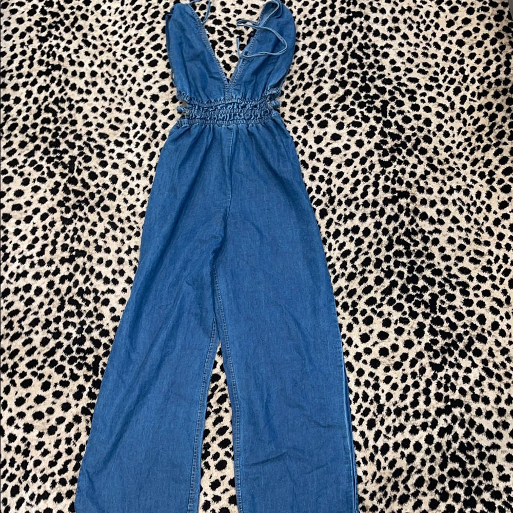 Blue Denim Halter Jumpsuit